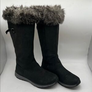 Eddie Bauer Lodge Fur trim Lined Snow Winter boot WATERPROOF LEATHER size 9.5
